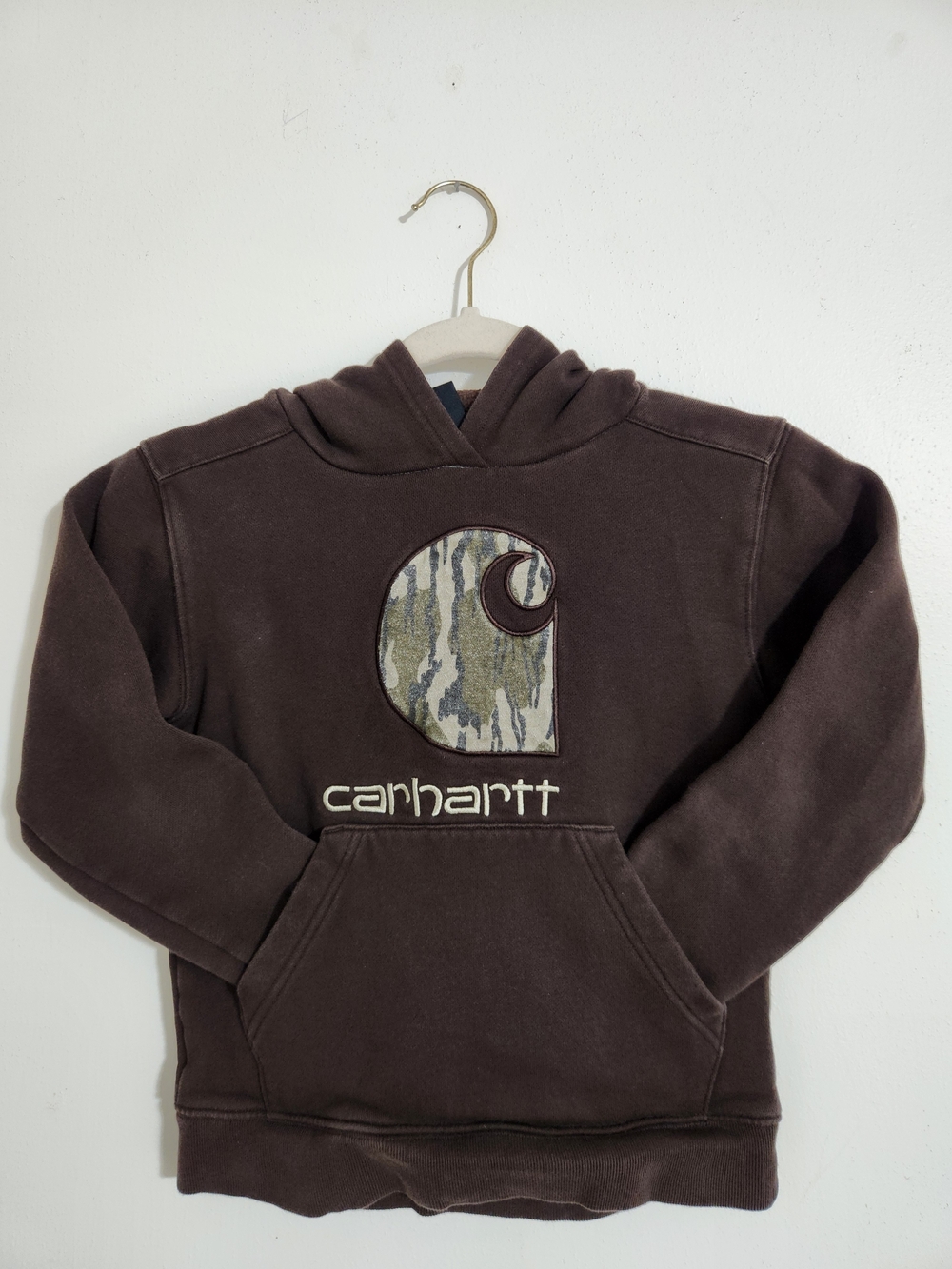Carhartt Kids' Brown Hooded Sweatshirt with Camouflage Logo